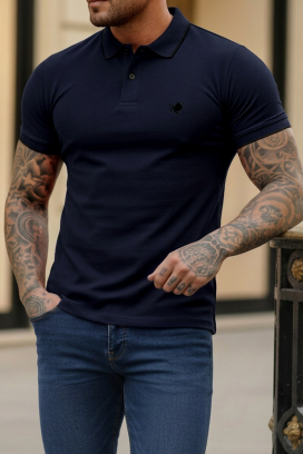 pamučna muška majica sa kontrastnim detaljima i strukiranim krojem MORIFO DARK BLUE
