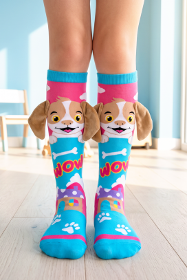dečije dokolenice sa 3D printom psa i mekanim ušima PUPPY PAW