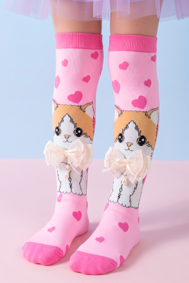 dečije dokolenice sa 3D printom mačeta i mekom mašnom KITTY LOVE