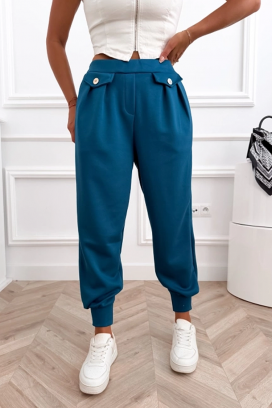 sportsko-elegantne pantalone sa visokom strukom i elastičnim manžetnama AMARIATA BLUE