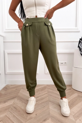 sportsko-elegantne pantalone sa visokom strukom i elastičnim manžetnama AMARIATA GREEN