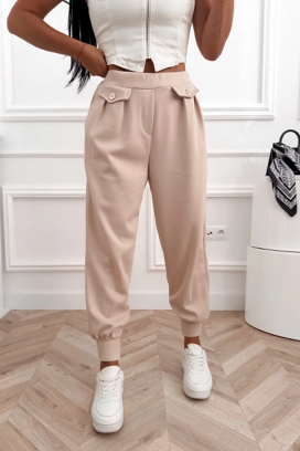 sportsko-elegantne pantalone sa visokom strukom i elastičnim manžetnama AMARIATA BEIGE