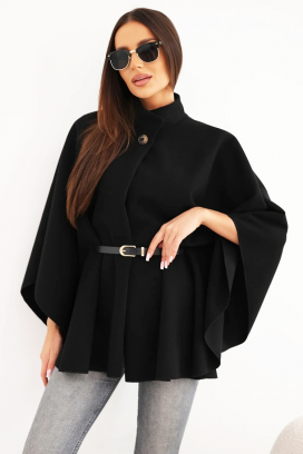 elegantno žensko pončo sa visokom kragnom i kaišem AVESINA BLACK