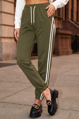 sportske ženske pantalone sa učkurima i dekorativnim bočnim trakama BERLETA KHAKI
