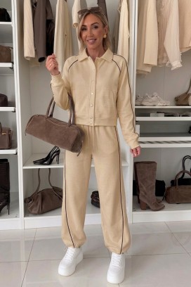 ženski sportsko-elegantni komplet sa kratkom jaknom i jogger pantalonama LAMONIA BEIGE