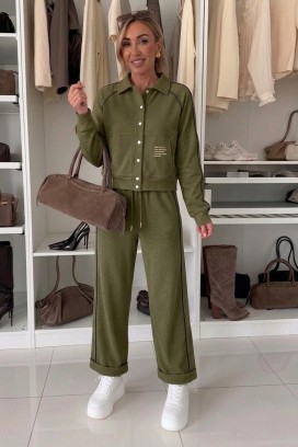 ženski sportsko-elegantni komplet sa kratkom jaknom i jogger pantalonama LAMONIA KHAKI