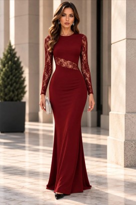 elegantna duga haljina sa čipkanim rukavima LOTESA RED